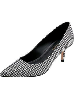 Womens Black White Houndstooth Pointed Toe Alola Casual Pumps Pull On Heel Shoes